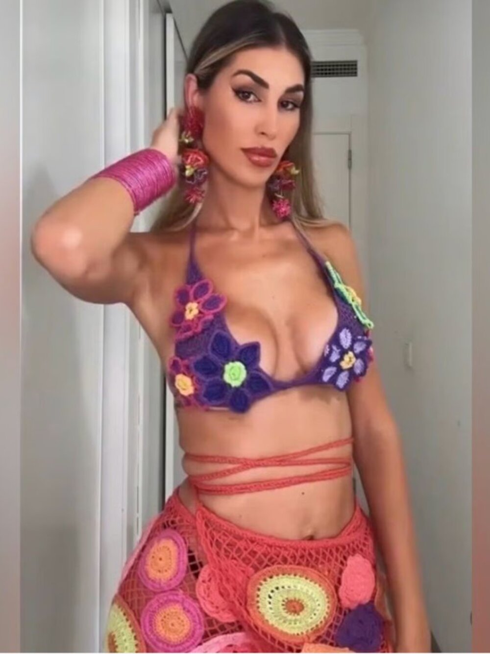 ZARA ZW WOMAN CROCHET CROP TOP MULTICOLOR FLORAL BRALETTE S-M 0653/225 BLOGGER